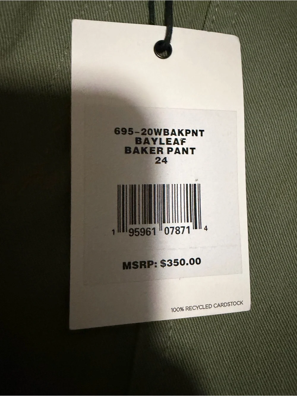 NWT RE/DONE Baker Pant Bayleaf Green Utility Wide Leg Size 24 MSRP $350 - Picture 5 of 6